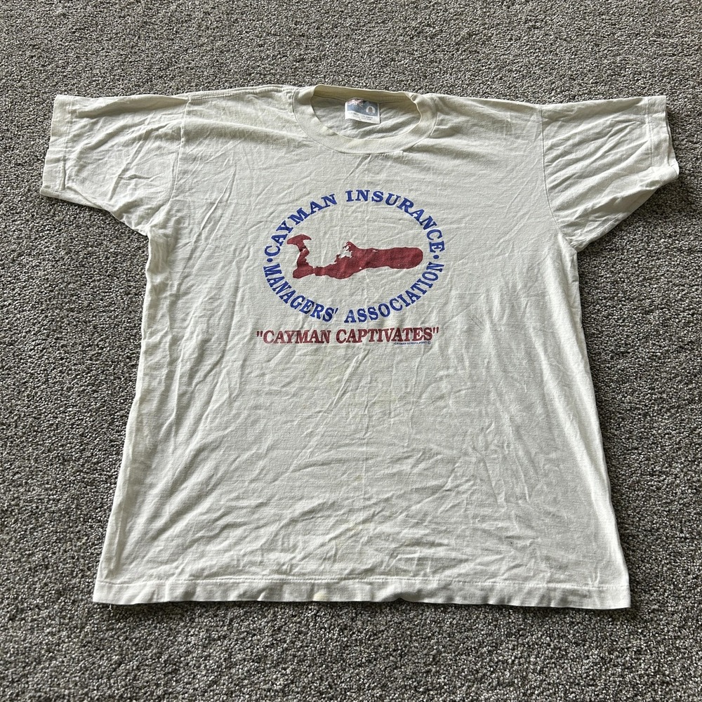 Vintage Cayman Insurance Managers Association Shirt Mens XL White Graphic Tee